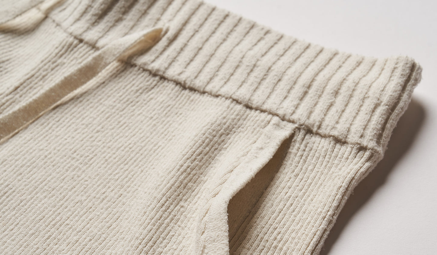 Raw silk rib-knit shorts