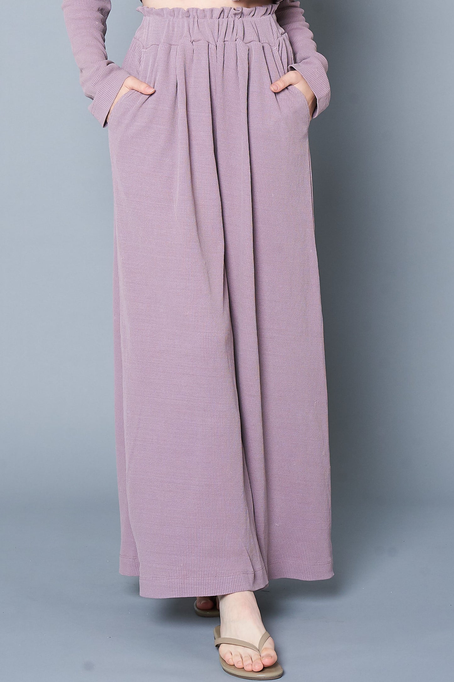 raw silk ribbed gathered trousers